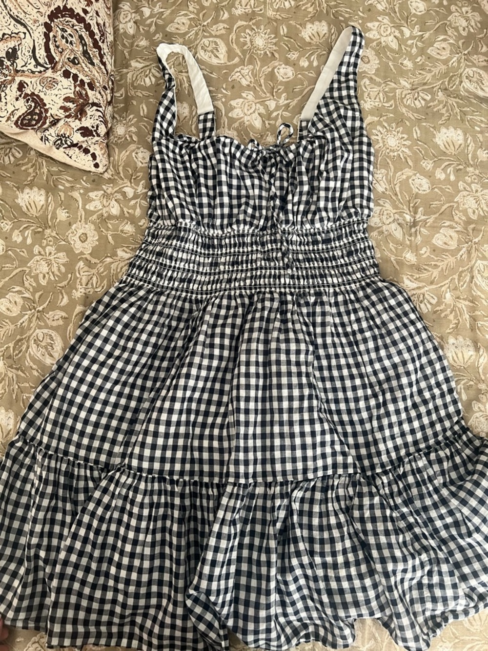 Abercrombie & Fitch Navy and White Gingham Smocked Dress